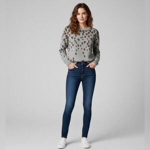 GAP Gray Leopard Print Wool-Blend Sweater